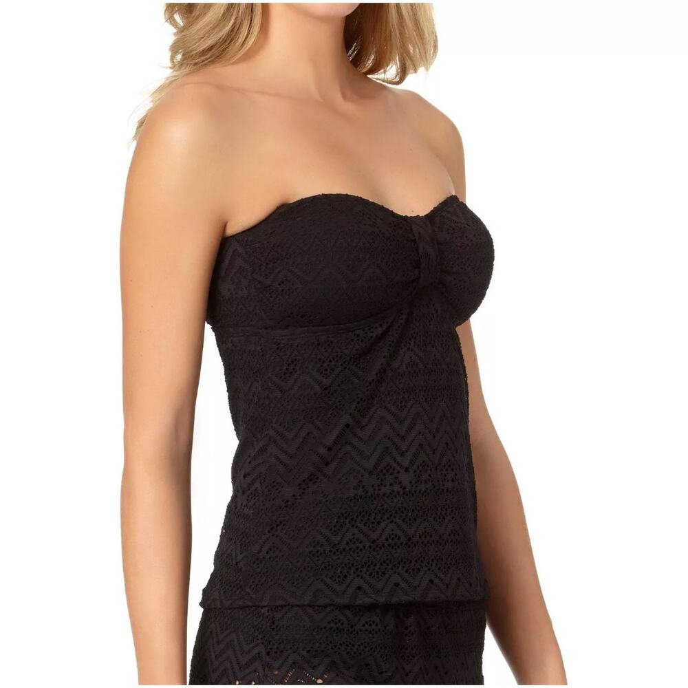 Catalina Missy Solid Black Crochet Bandini Swimsuit Top Size XL 16 - 18 - Picture 8 of 8